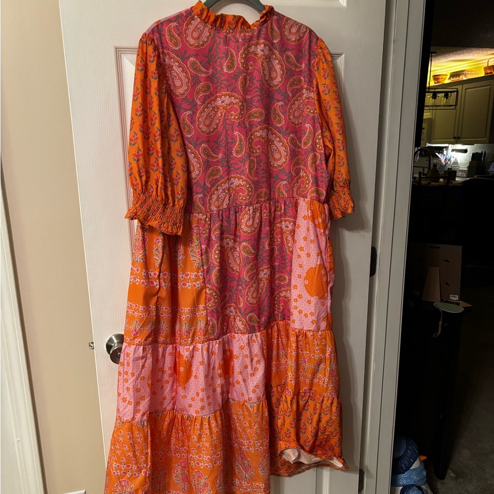 Paisley Patchwork Maxi Dress in Pink and Orange